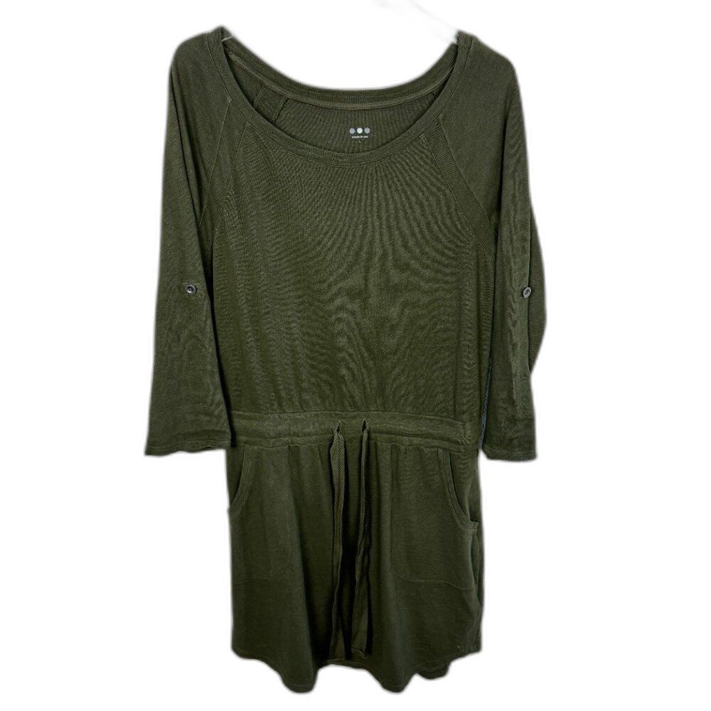 Three Dots Sweatshirt Dress 100% Cotton Large Drawstring Waist Women's Large